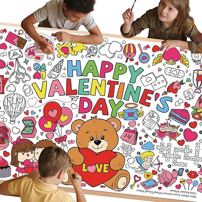 Valentine's Day Activity Poster - Large 31.5x72 Inch Coloring Table Cover for Holiday Party, Scho... | Amazon (US)