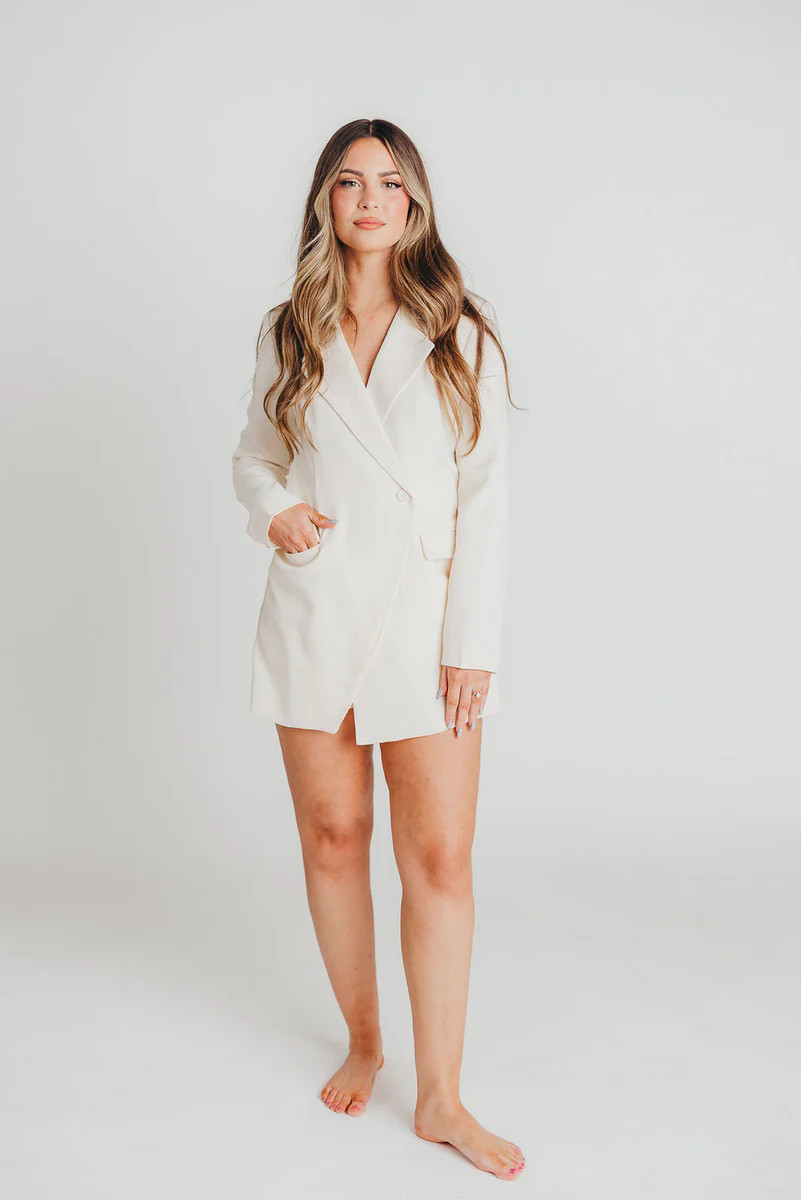 Solid Notch Lapel Collar One Button Romper in Cream | Worth Collective