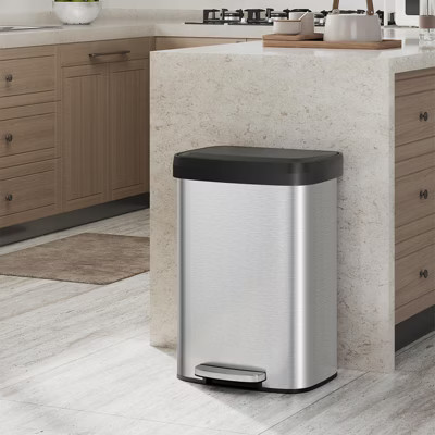 13 Gallon / 50 L Stainless Steel Trash Can with Lid, Large Garbage Can for Kitchen, Rustproof Step-on Kitchen Metal Trash Bin with Liner Rim,Silver | Target