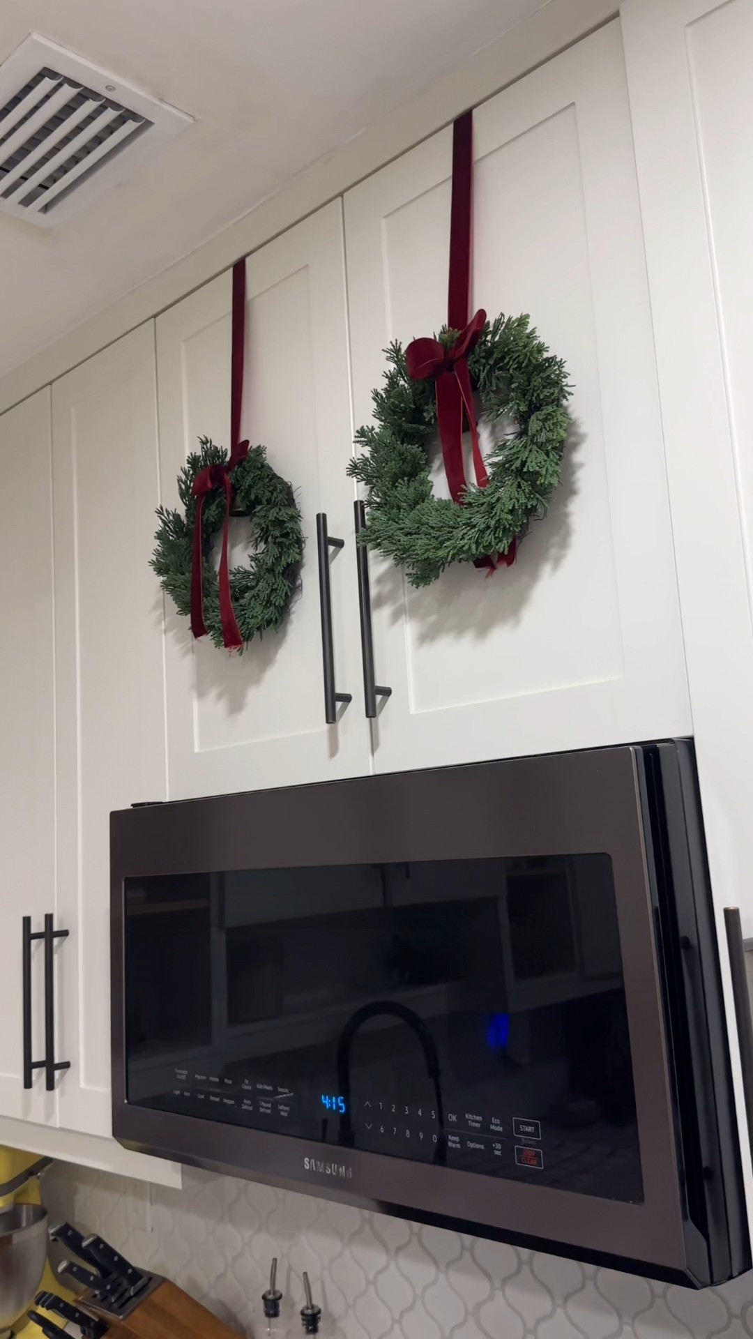 Add mini wreaths to your kitchen cabinets, large mirrors, windows, back of dining chairs & bar stool, etc for a hallmark Christmas vibe

#LTKSeasonal #LTKHome #LTKHoliday