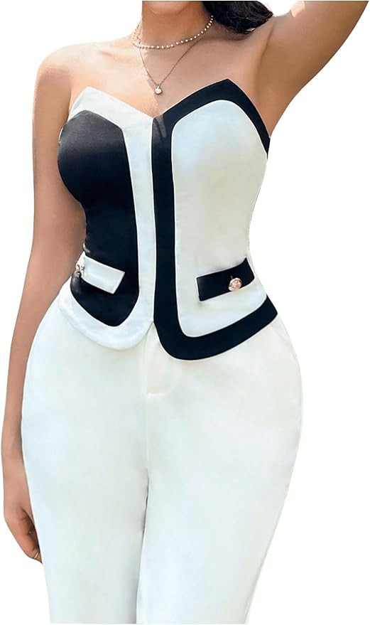GORGLITTER Women's Colorblock Strapless Tube Top Sleeveless Slim Fitted Elegant Crop Bandeau Tops | Amazon (US)