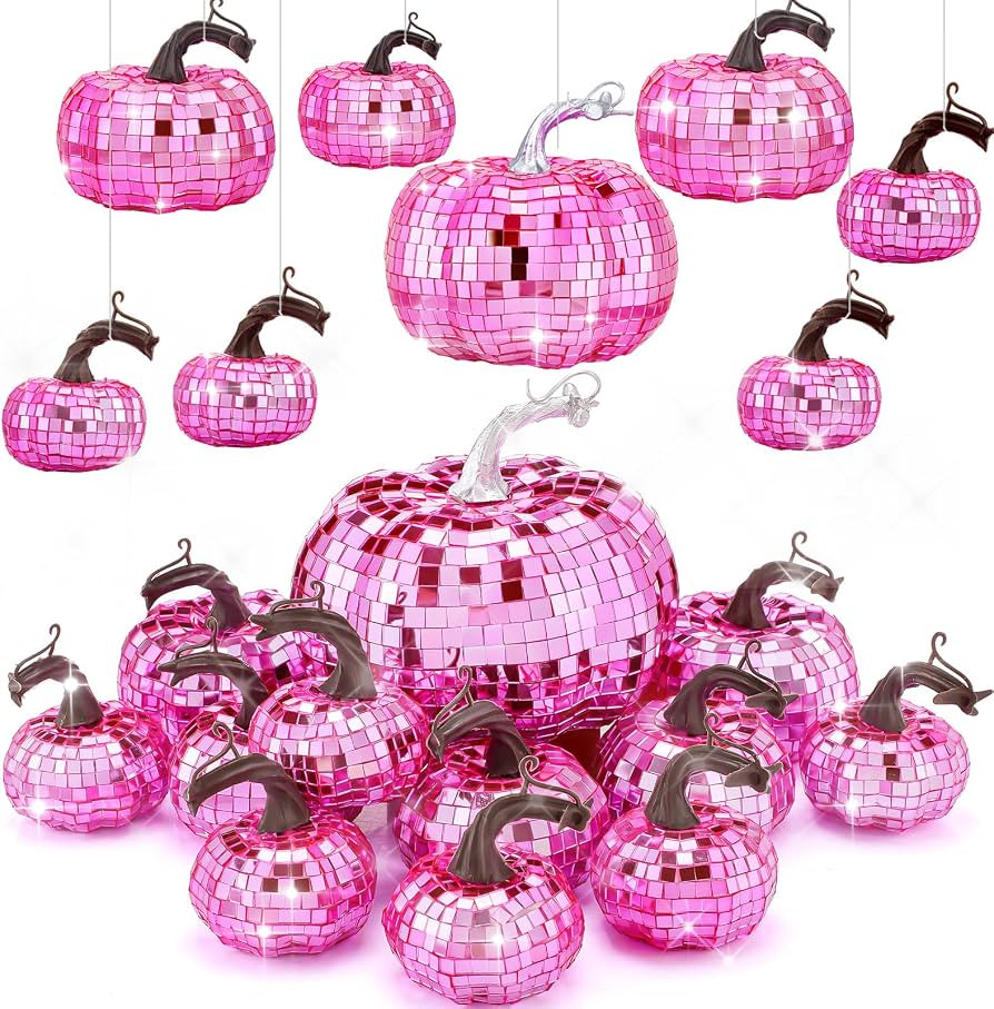 Lenwen 12 Pcs Artificial Disco Pumpkins, Bright Pink | Amazon (US)