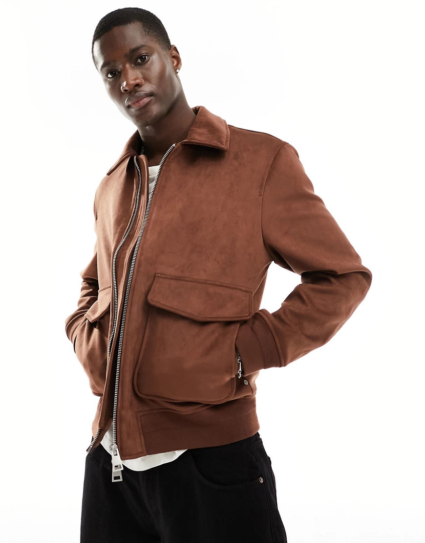 River Island suedette bomber jacket in brown | ASOS (Global)