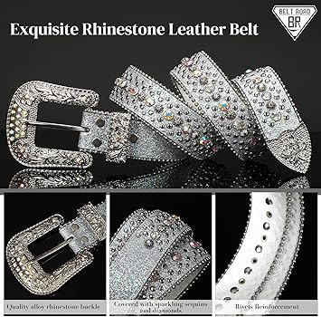 Rhinestone Belt Goth Bling Belts for Women and Men Western Cowboy Cowgirl Belts for Jeans, Hallow... | Amazon (US)
