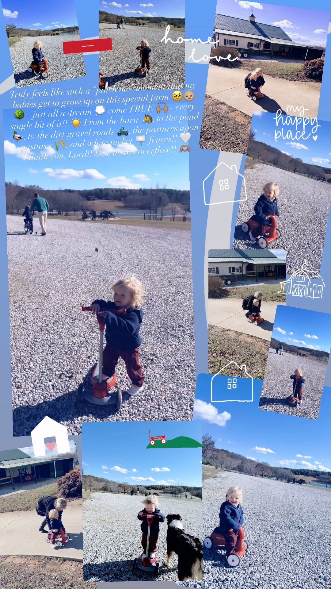 Truly feels like such a “pinch me” moment that my babies get to grow up on this special farm 🥹👶🏼🌳 - just all a dream 💭 come TRUE 🙌🏽 - every single bit of it!! ☀️ From the pond 🦆, to the dirt gravel roads 🛻, the pastures upon pastures 🌾, and white picket 🪧 fences!! 🤍 Thank you, Lord!! Our hearts overflow!! 🫶🏽