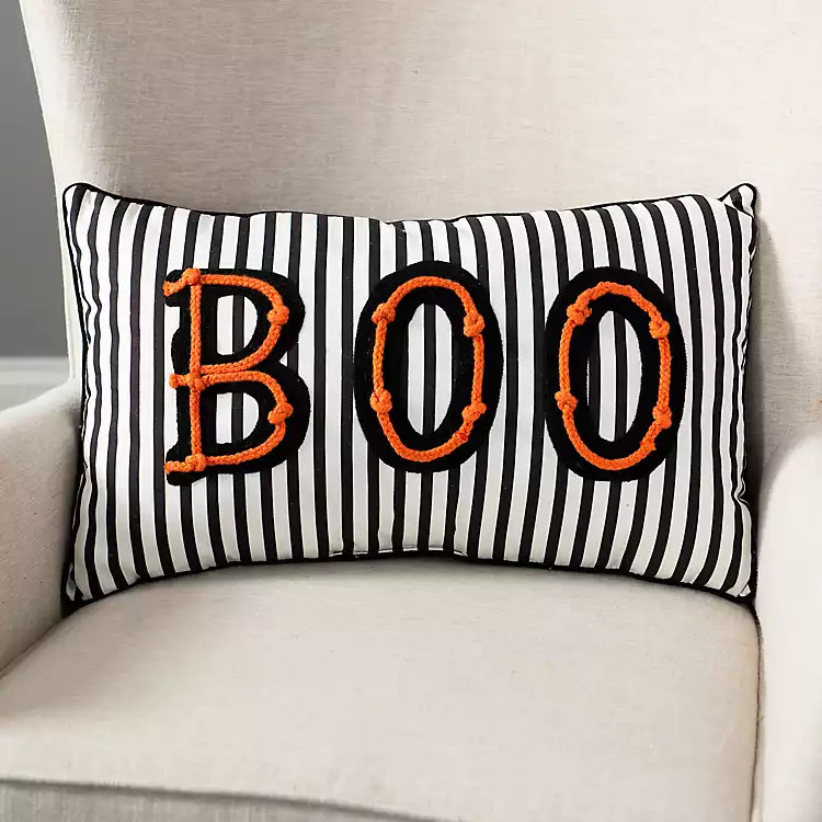 Black and White Striped Boo Pillow | Kirkland's Home
