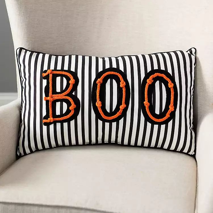 New!Black and White Striped Boo Pillow | Kirkland's Home