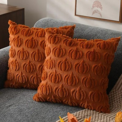 Racxily Fall Pillow Covers 18x18 Set of 2 Fall Decorations Autumn Rust Pumpkin Throw Pillow Cases Soft Plush Faux Fur Wool | Target