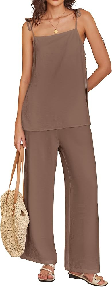 ANRABESS 2 Piece Sets for Women Summer Casual Lounge Spaghetti Strap Top Wide Leg Pants Matching ... | Amazon (CA)