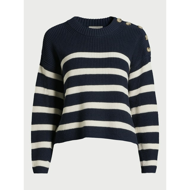 Free Assembly Women's Long Sleeve Button Shoulder Sweater, Midweight, Sizes XS-XXXL | Walmart (US)