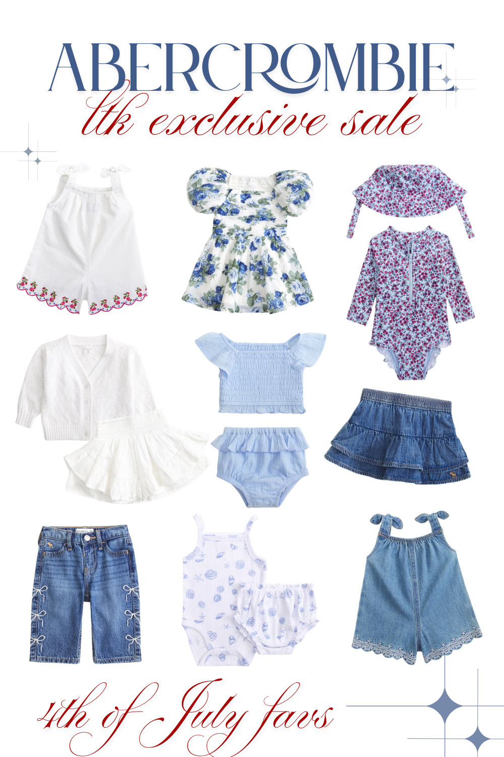 The LTK x Abercrombie exclusive sale is here and these kids pieces are so good 🤍🇺🇸 Florals, denim, eyelet, ruffles and the cutest 4th of July friendly finds for your little girl. This sale is only 2 days so do not wait! Everything linked below 👇 #abercrombie #ltksale #ltkbaby #ltkkids #4thofjuly #abercrombiekids #girlsclothing
 

 #LTKxAbercrombie #LTKBaby #LTKKids