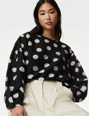 Lyocell™ Rich Polka Dot Round Neck Blouse | Marks & Spencer (UK)