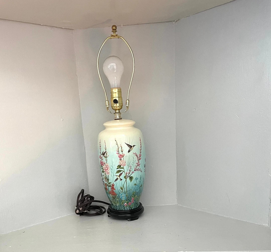 Ginger Jar Table Lamp Hand Painted Decorative Bird and Floral Design Vintage Porcelain Table Desk... | Etsy (US)