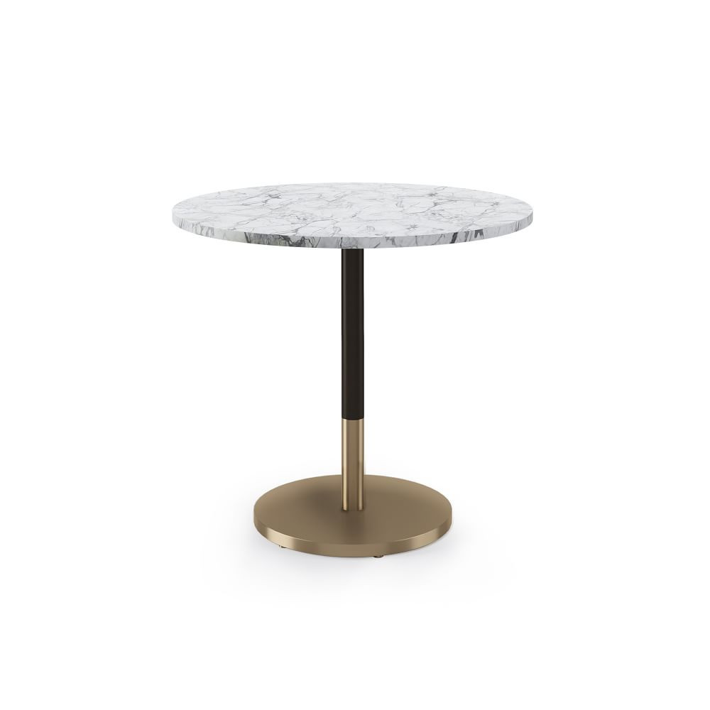 Restaurant Table, Top 30&amp;quot; Round, White Faux Marble, Dining Ht Orbit Base, Bronze/Bronze | West Elm (US)