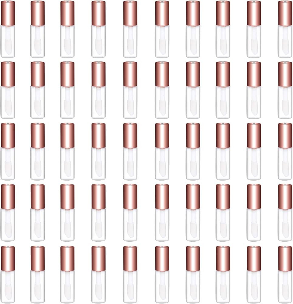 50 Pack 1.2ML Clear Mini Lip Gloss Tube Empty Lip Balm Containers With Rose Gold Lid for Lipstick... | Amazon (US)