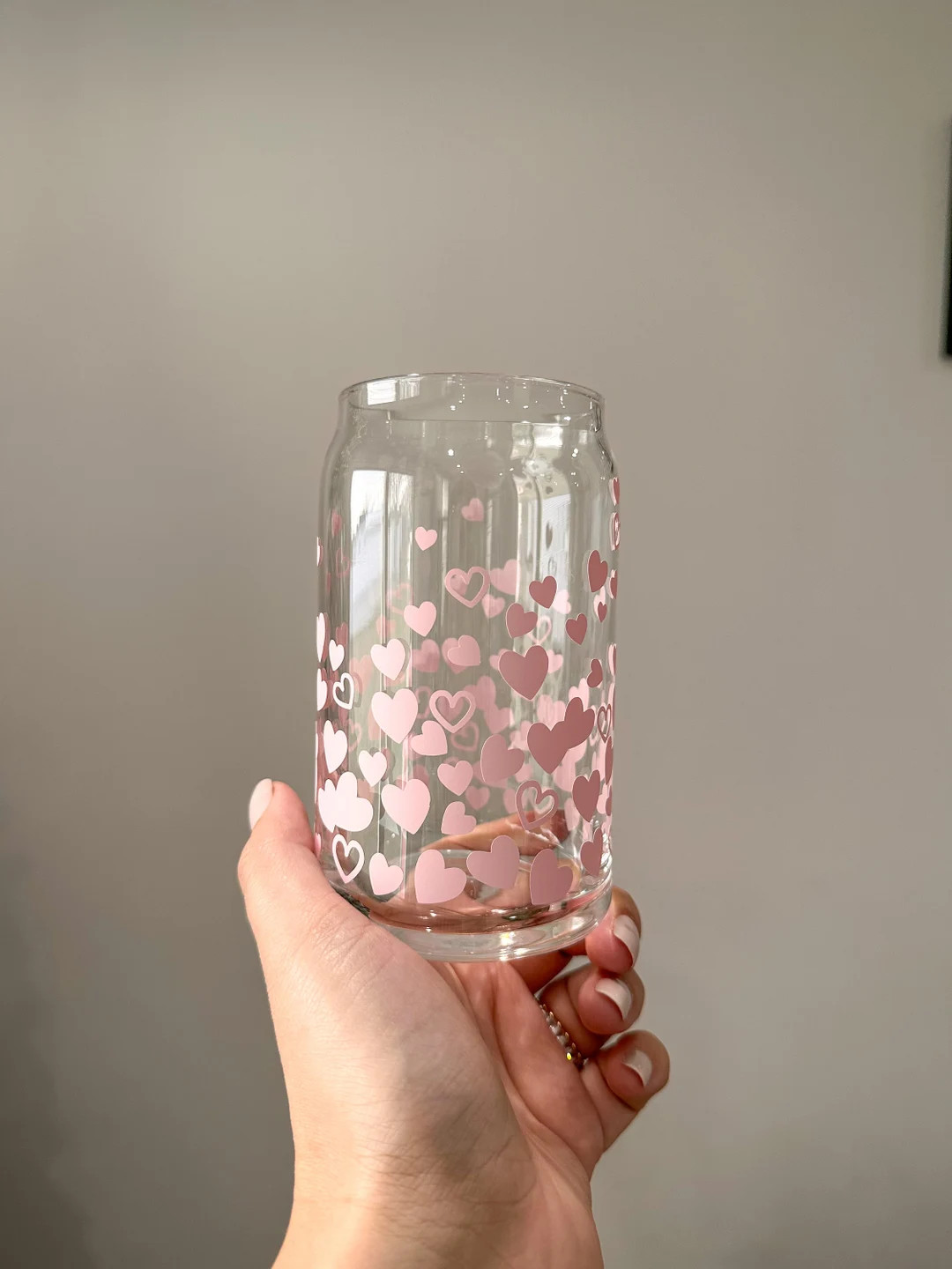 Falling Hearts Beer Can Glass Cup | Valentines Day Gift | Iced Coffee Glass | Glass Coffee Cup | ... | Etsy (US)