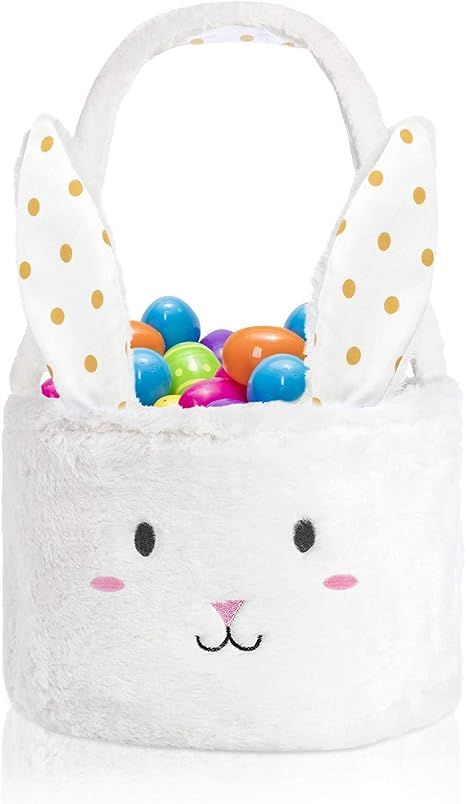 Evoio Easter Basket for Toddler Girls Boys Kids, Cute Fluffy Bunny Basket with Foldable Rabbit Ea... | Amazon (US)
