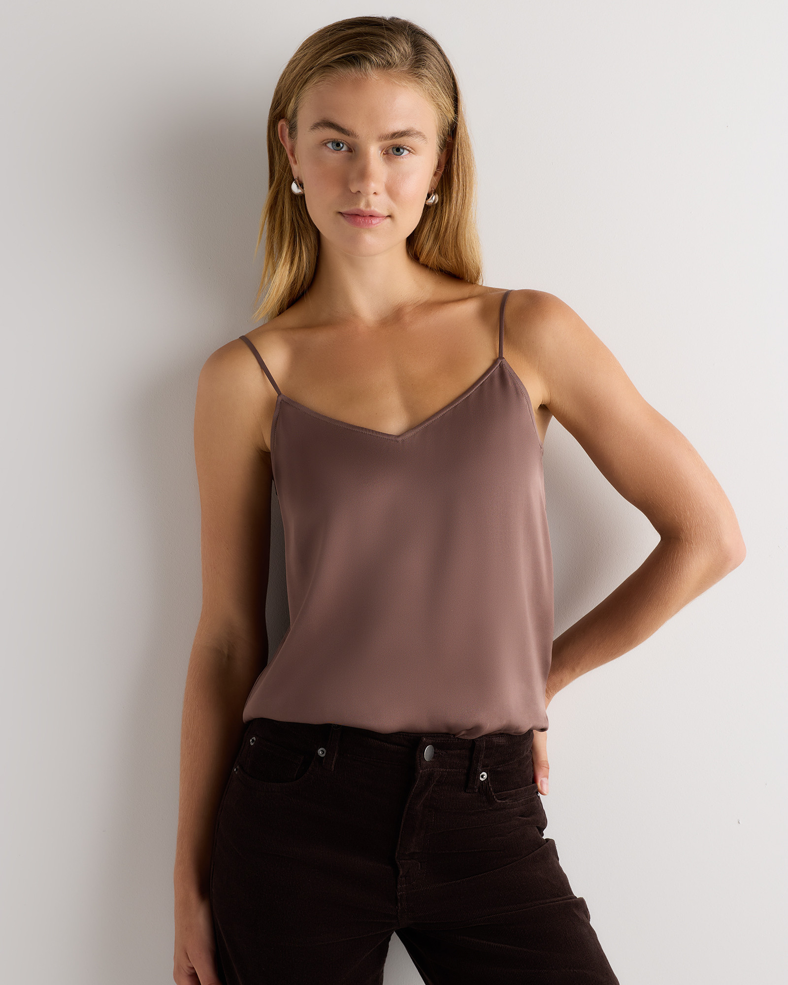 Quince | Women's Washable Stretch Silk V-Neck Cami in Leopard, Size Large | Quince