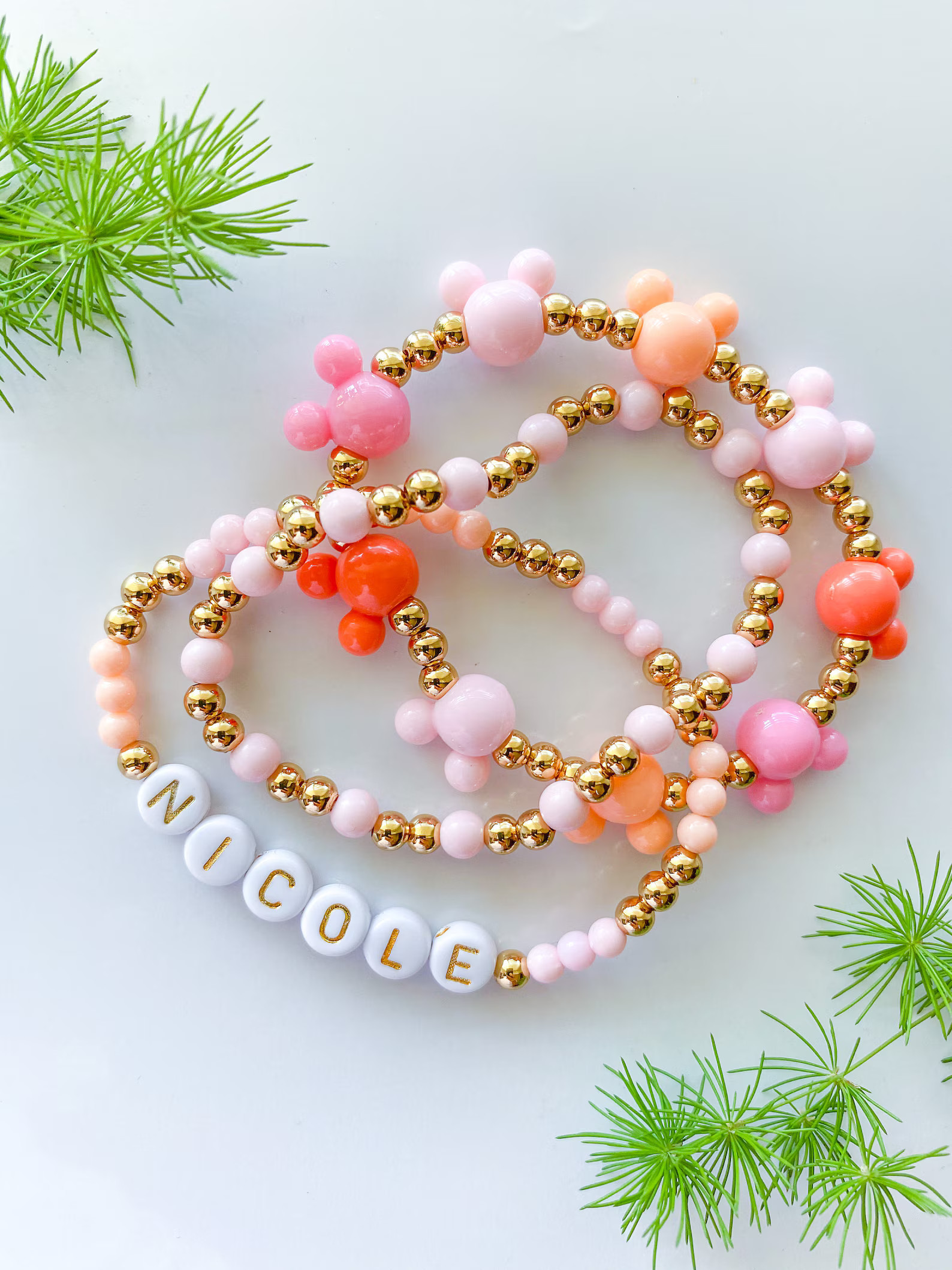 Mickey Three Bracelet Gold Stack  Personalized Bracelet - Etsy | Etsy (US)