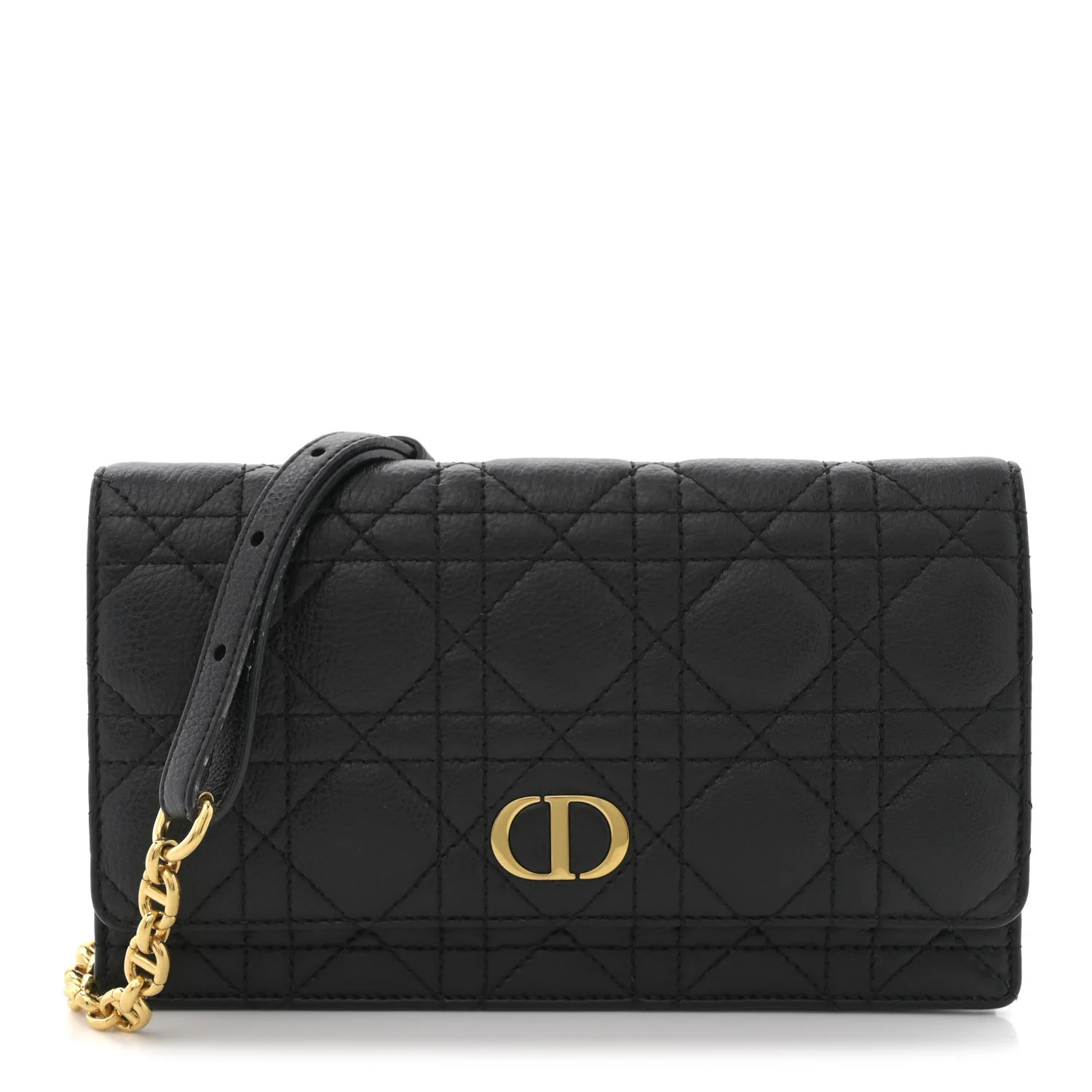 Supple Calfskin Cannage Caro Belt Pouch with Chain Black | FASHIONPHILE (US)