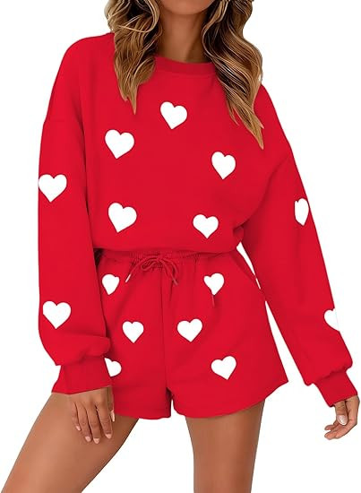 MYHALF Valentines 2 Piece Outfits Womens Sweat Shorts Sets Valentines Day Lounge Matching Sets Lo... | Amazon (US)