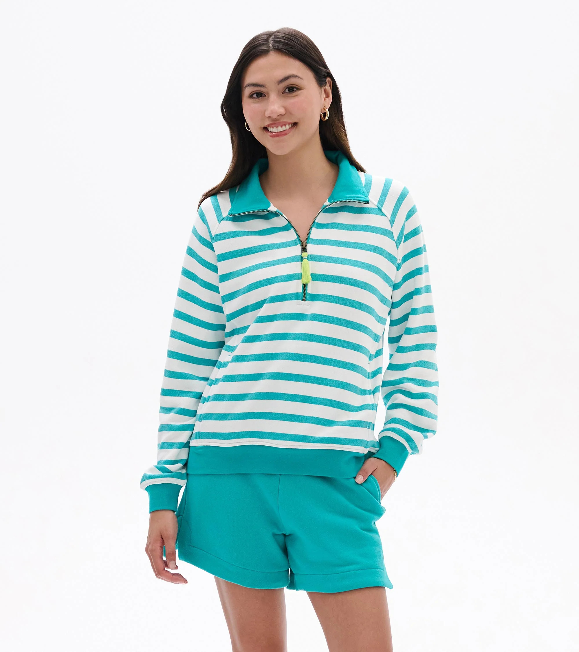 Mock Neck Pullover - Green Ceramic Stripes | Hatley