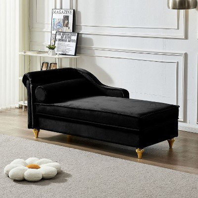 ORRD Black Velvet Chaise Lounge Chair with Storage, Upholstered Sofa Bed with Gold Metal Legs & Pillow for Living Room, Bedroom | Target