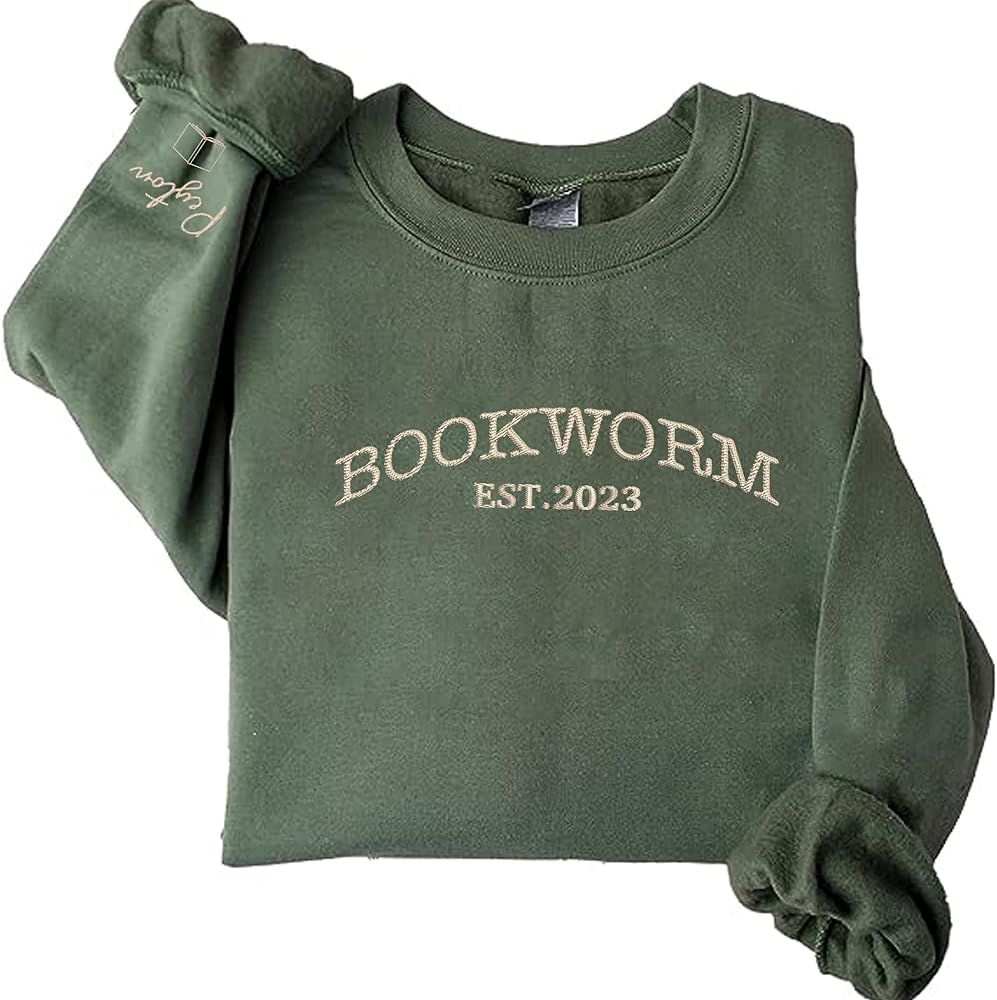 GodLover Personalized Embroidered Bookworm Sweatshirt, Personalized Name With Book Open On Sleeve... | Amazon (US)