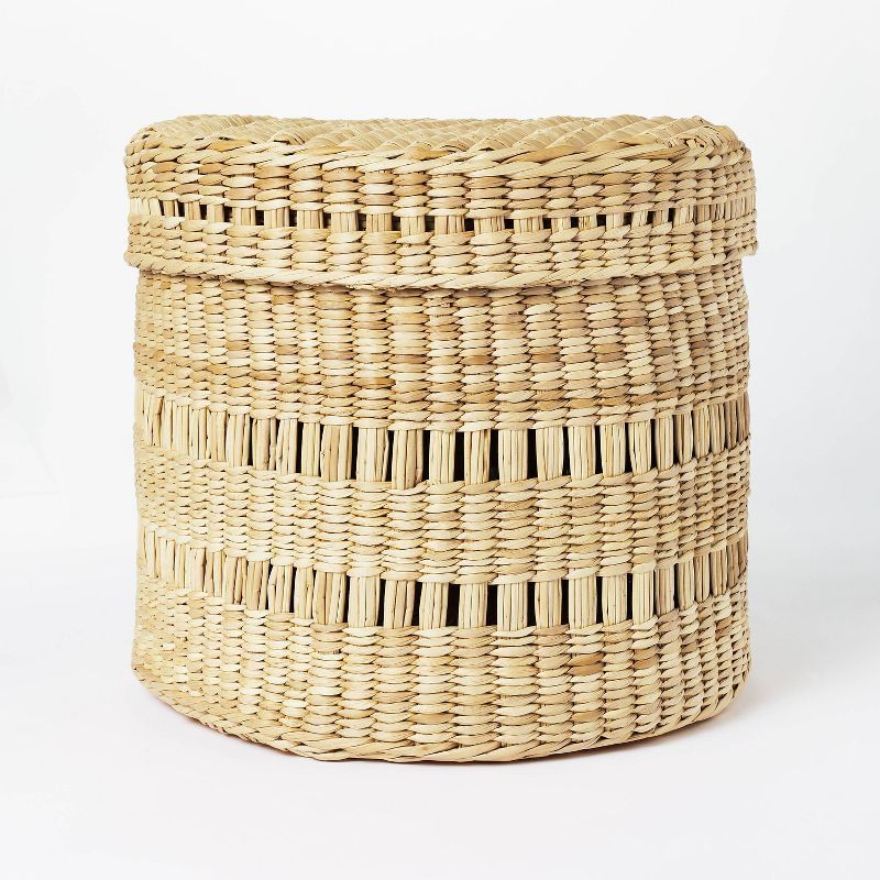 11&#34; x 9&#34; Oval Decorative Lidded Open Weave Basket Natural - Threshold&#8482; designed wit... | Target