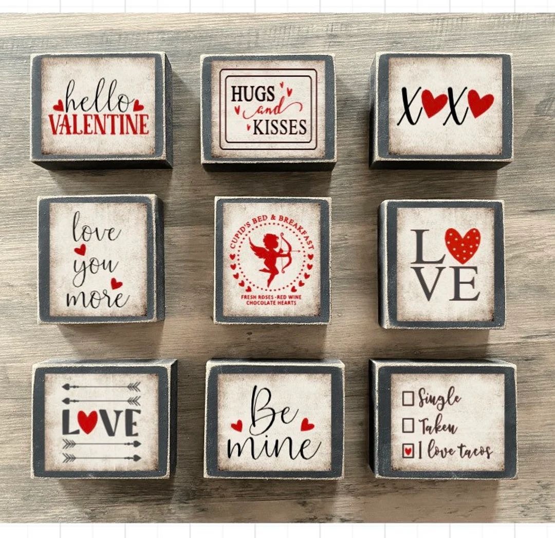 Valentines Day Decor, Valentine Tiered Tray Decor, Mini Valentine Signs, Valentines Day Blocks, L... | Etsy (US)