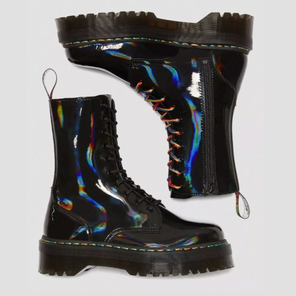 DR. MARTENS JADON HI RAINBOW PATENT PLATFORM BOOTS in Black Rainbow SUPER RARE | Poshmark