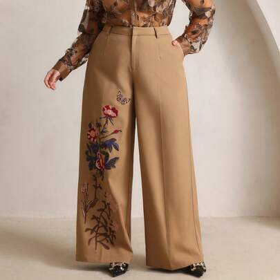 Fashion Floral Embroidered Women Suit Pants, Spring/Summer Office & Commuter Wear | SHEIN