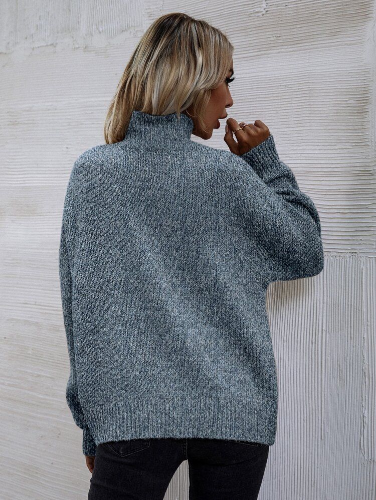 High Neck Drop Shoulder Sweater | SHEIN