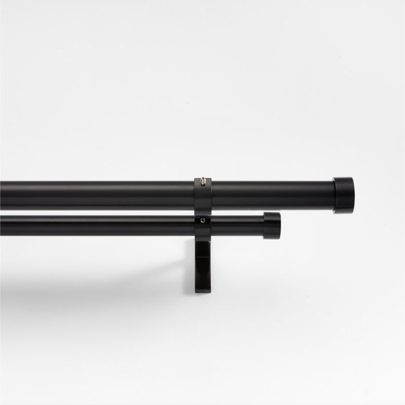 Matte Black 1" Double Curtain Rod and End Cap Finials Set 88"-120" + Reviews | Crate & Barrel | Crate & Barrel