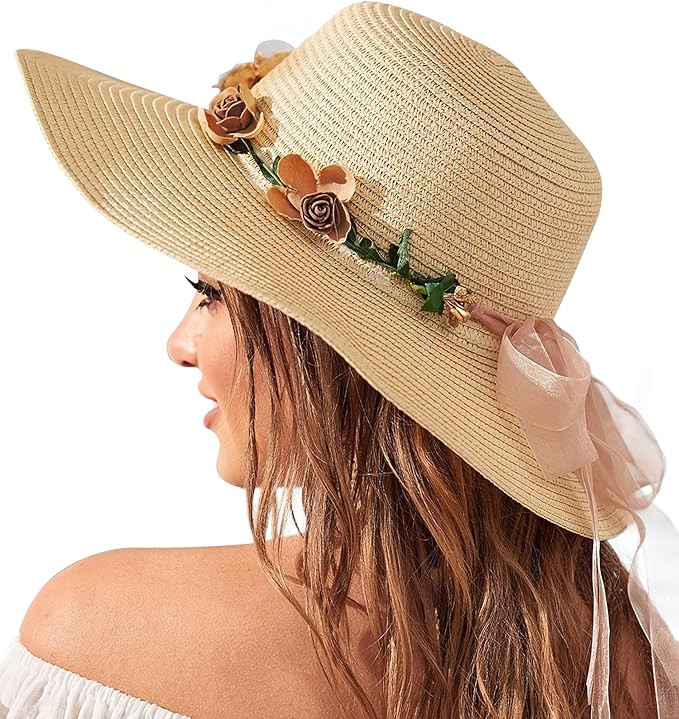 Beach Hats for Women, Wide Brim Sun Straw Hat for Women, Sun Hat UPF 50+ UV Protection | Amazon (US)