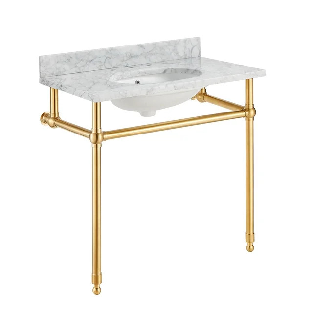 ANZZI Verona 34.5 in. Console Sink in Brushed Gold with Carrara White Counter Top | Walmart (US)