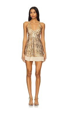 Free People x Intimately FP Bejeweled Mini Dress in Gold from Revolve.com | Revolve Clothing (Global)