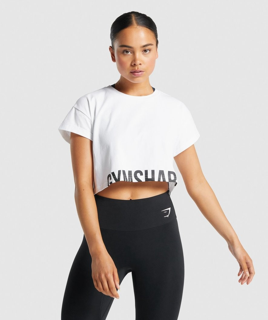 Gymshark Fraction Crop Top - White | Gymshark (Global)