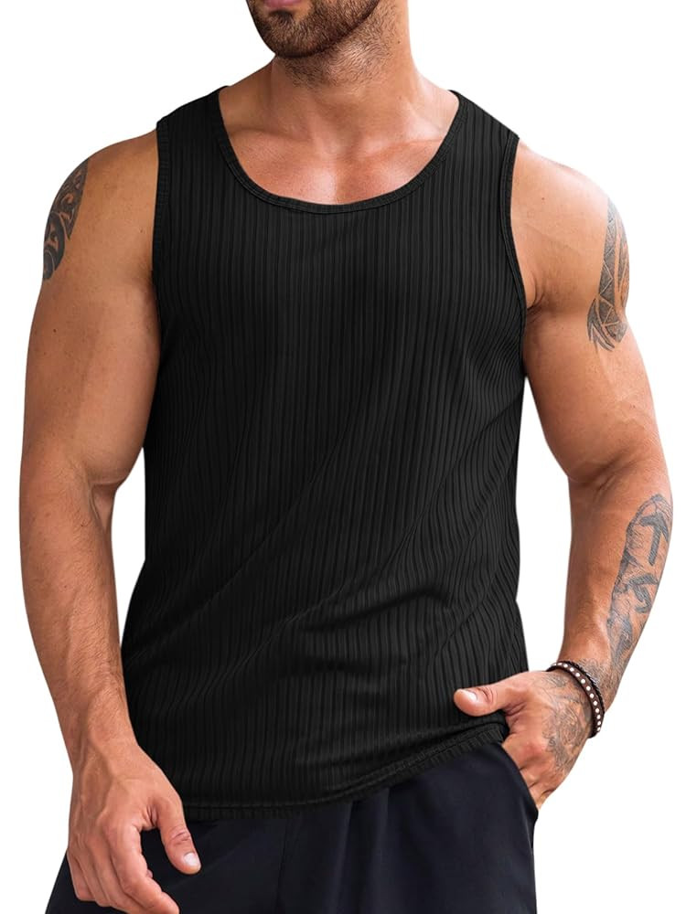 Runcati Men's Ribbed Tank Tops Knit Sleeveless Workout T Shirt Muscle Gym Fitness Tee | Amazon (US)