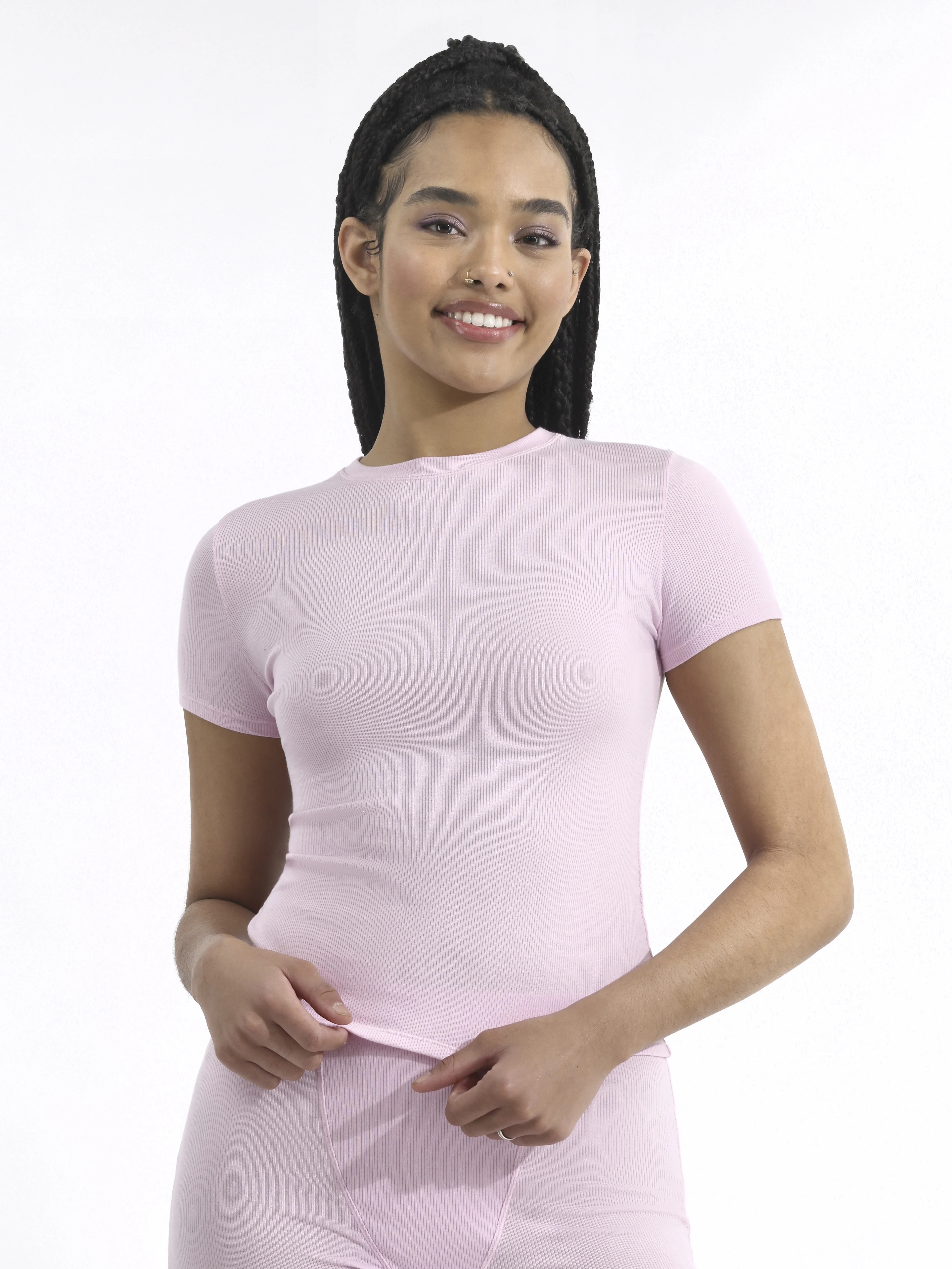 No Boundaries Women's Cotton Rib Short Sleeve Tee Shirt, Sizes XS-3XL | Walmart (US)