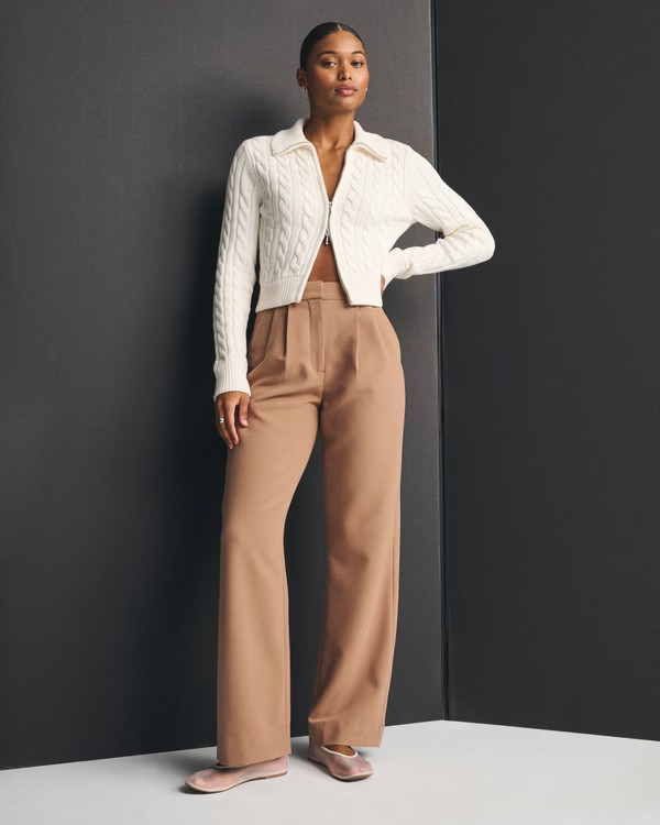 Curve Love A&F Sloane Tailored Wide Leg Pant | Abercrombie & Fitch (US)