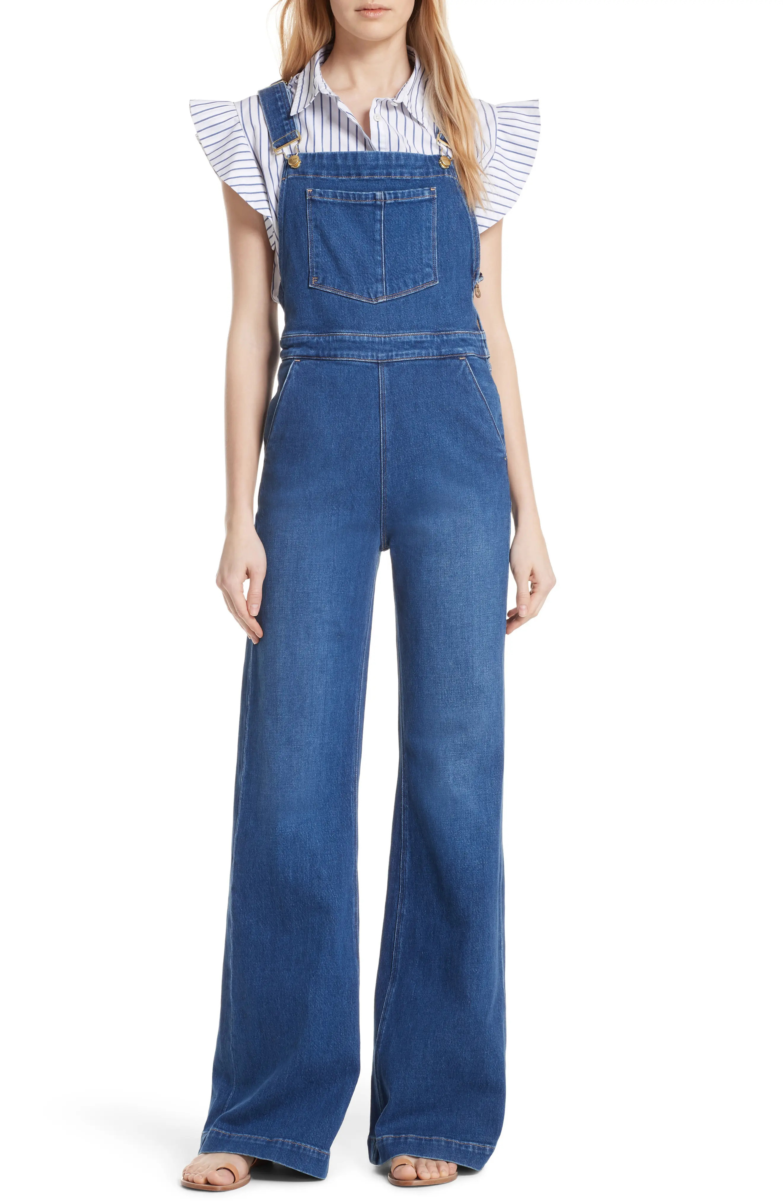 Palazzo Wide Leg Denim Overalls | Nordstrom