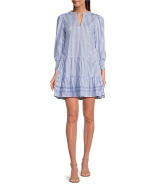 SAIL to SABLE Woven Stripe Split V-Neck Bracelet Sleeve Tiered Dress | Dillard's | Dillard's