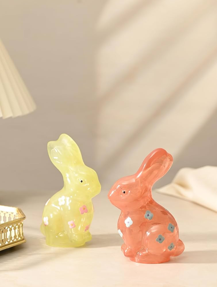 RM ROOMERS Easter Bunny Decorations Set of 2, Pink and Yellow Glass Rabbit Figurines with Delight... | Amazon (US)