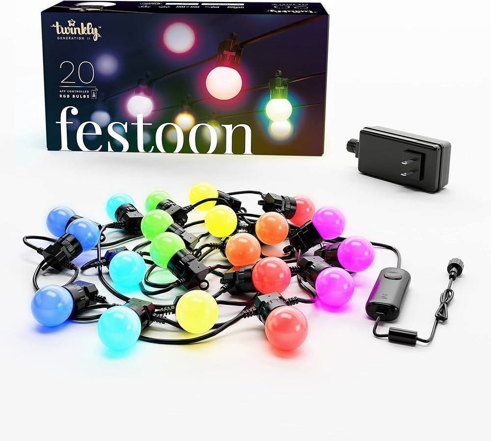 Twinkly Festoon 20 LED RGB, Light Chain with 20 LED Bulbs, Multicolor RGB Outdoor and Indoor Ligh... | Amazon (US)