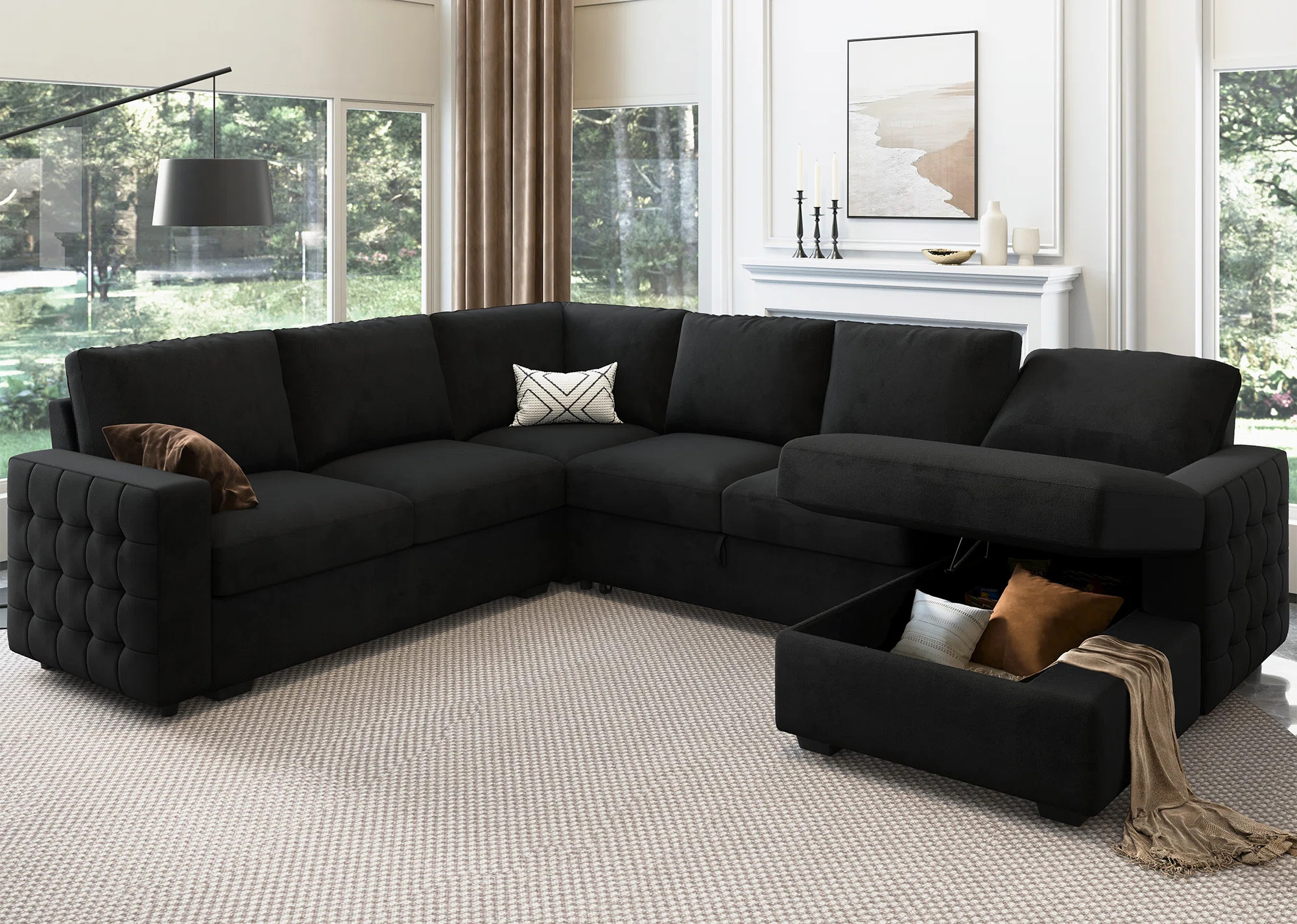 Chasidi U-Shaped Sectional Sofa Bed Pull Out Sleeper Couch With Storage Chaise | Wayfair North America