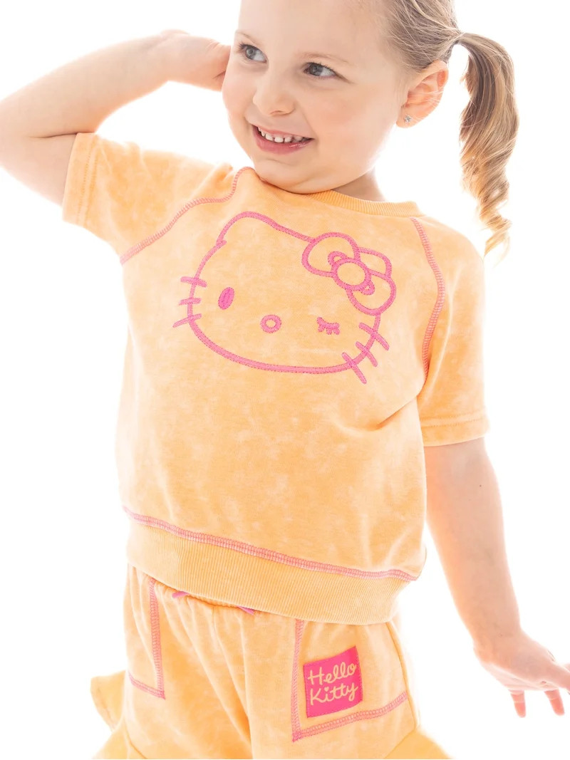 Hello Kitty Toddler Girl Embroidered Graphic Top and Ruffle Shorts Set, 2-Piece, Sizes 12M-5T | Walmart (US)