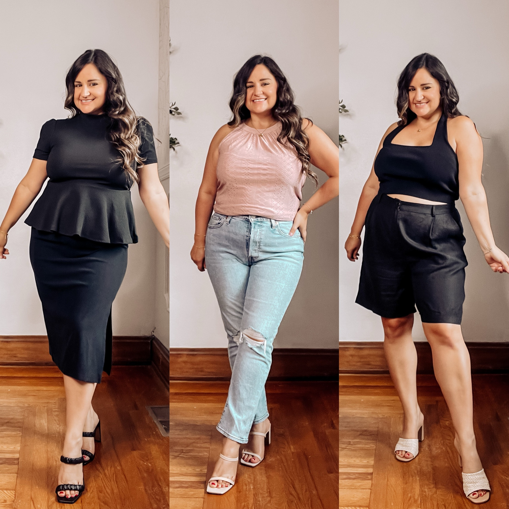 Cute hourglass outfits! Wear to work, casual weekend outfit, or a girls night out outfit.

Wearing an XL in all tops and skirt, wearing a 32 in the bootleg jeans

Trouser shorts, cropped halter top, all black outfit, peplum top, pencil skirt, halter tank top, casual outfit, power outfit, curvy outfit 

#LTKmidsize #LTKworkwear #LTKcurves