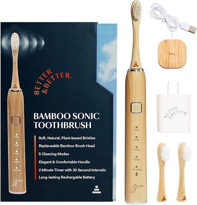 Better & Better Bamboo Sonic Toothbrush for Adults | Rechargeable Electric Toothbrush | Replaceab... | Amazon (US)