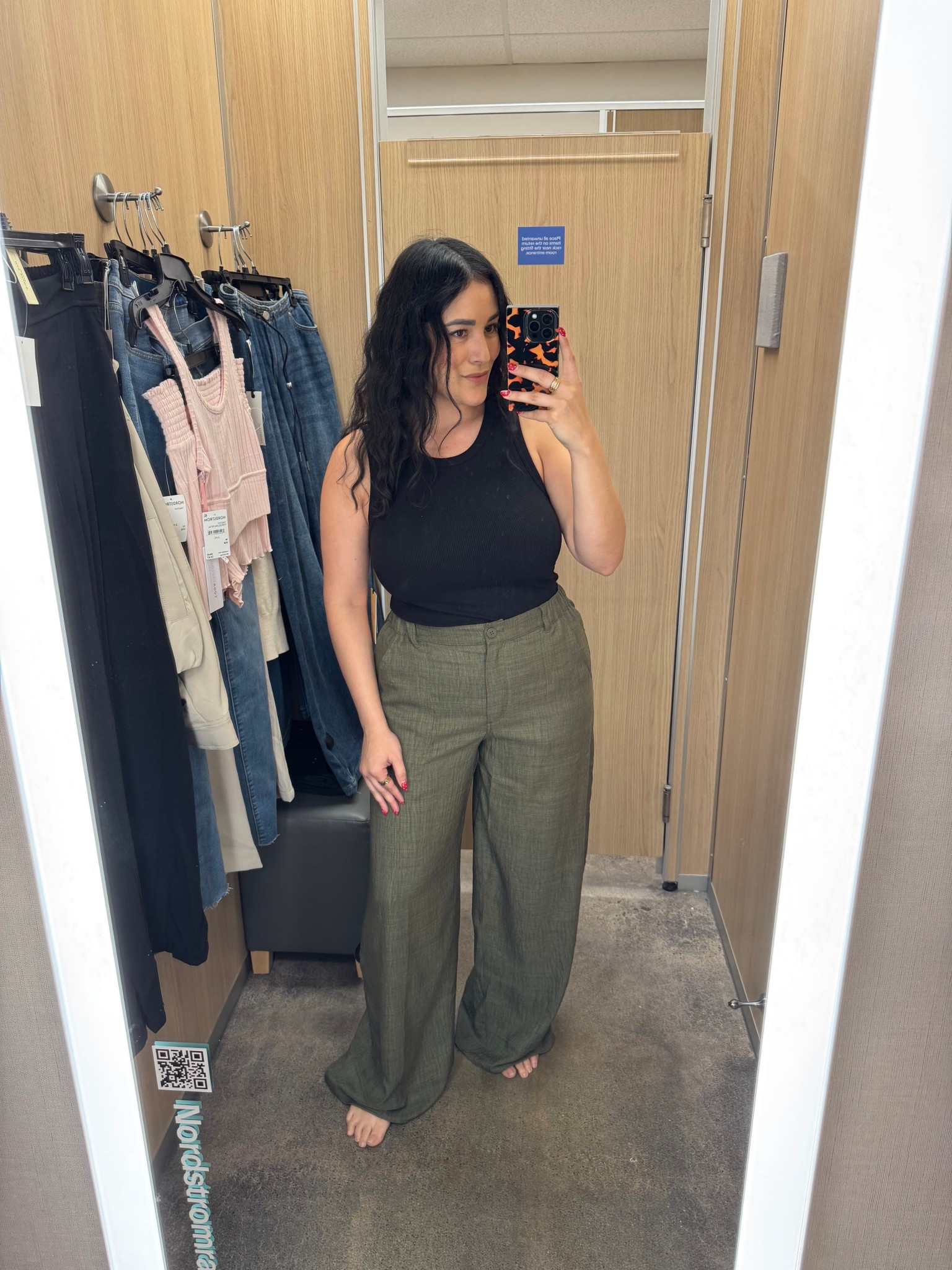 Lightweight green linen trousers with a black tank for a relaxed but put-together look in warmer weather.

Tank // M
Pants // L

#LTKOver40 #LTKootd